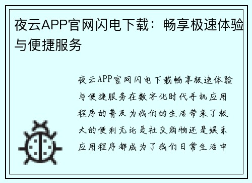 夜云APP官网闪电下载：畅享极速体验与便捷服务